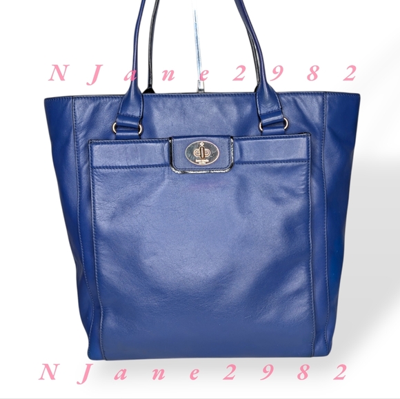 Kate Spade New York Tote Hampton Road Davis Blue Smooth Leather Turn Lock Large - Picture 2 of 16